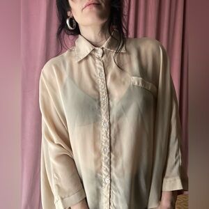 Cream Chiffon Button Down Batwing Blouse